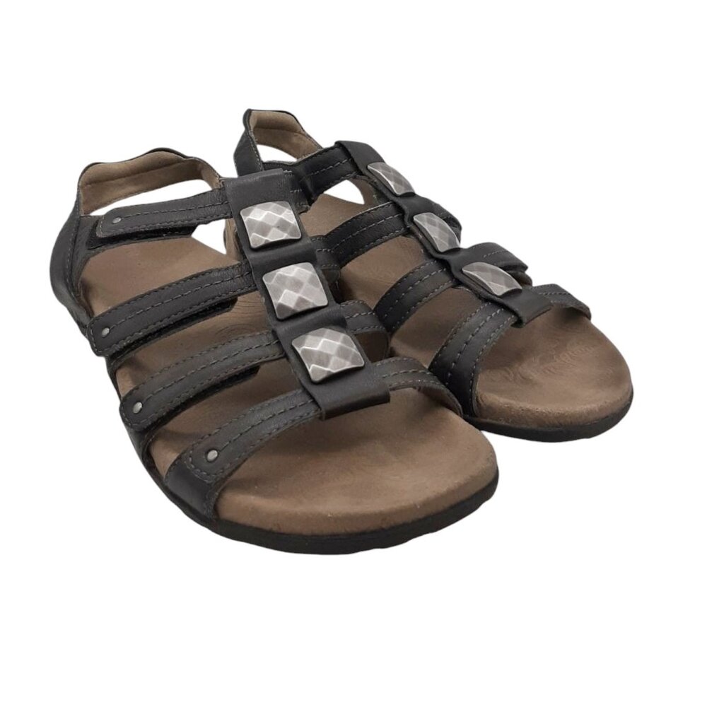 Taos Black Leather Cleopatra Style Flat Sandals SZ 8